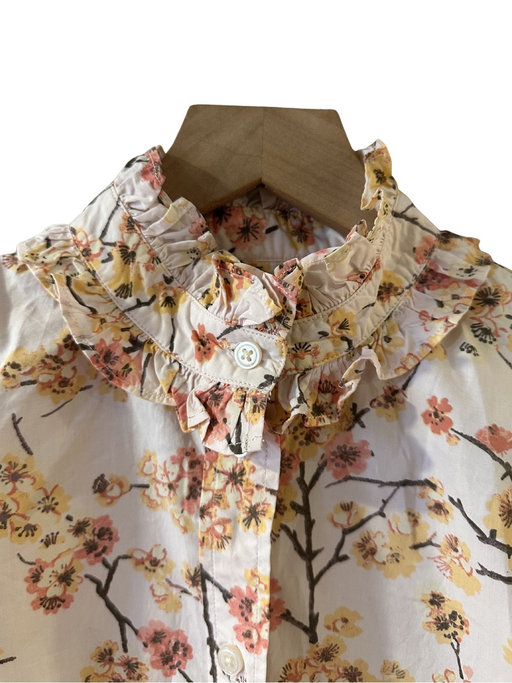 J. Crew Classic Fit Cherry Blossom Floral Ruffle Collar Button-Up Blouse - Picture 4 of 9